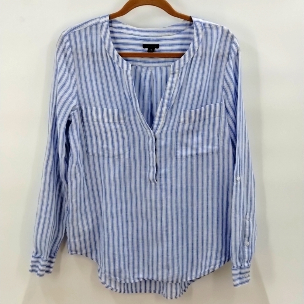 Ann Taylor Blue and White Striped Pullover Blouse